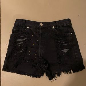 Black High Waited Studded Jean Shorts